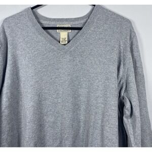 LL Bean Men's Sweater‎ XL Reg Gray Cotton Cashmere Blend V Neck Pullover Office